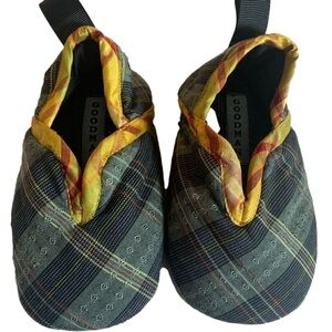 Goodman Baby Green Black Gold Plaid Leather Suede Bottom Sole Slippers Size BXS